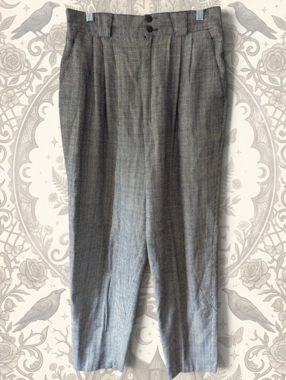 Dark Academia Vintage 80s Pleated Trousers High Rise Plaid Office Siren Pants 12